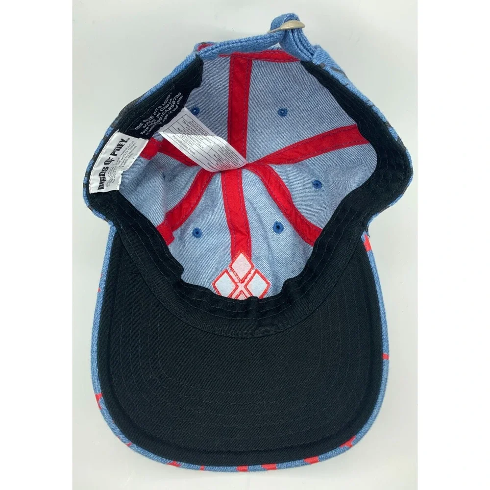 Birds of Prey Hat Harley Quinn Blue Denim Red Stars Diamonds Ball Cap New w/ Tag